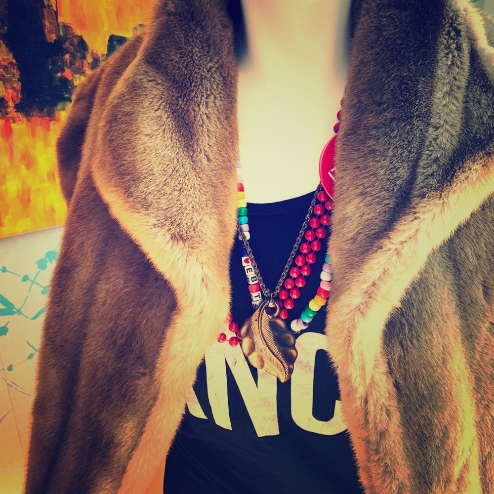 Vintage vegan honey blonde mid-length fur